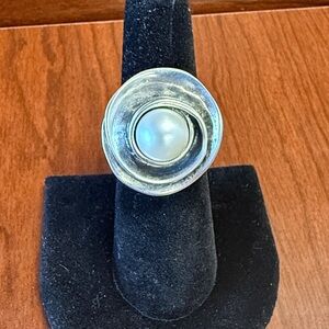 Silpada 8.5mm Cultured Pearl Swirl Ring Rose Lily R2121 Sterling Silver Size 6